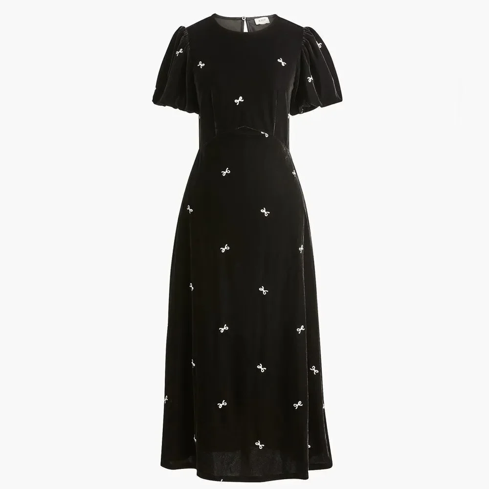 J Crew Velvet Puff Sleeve Midi Dress NWT